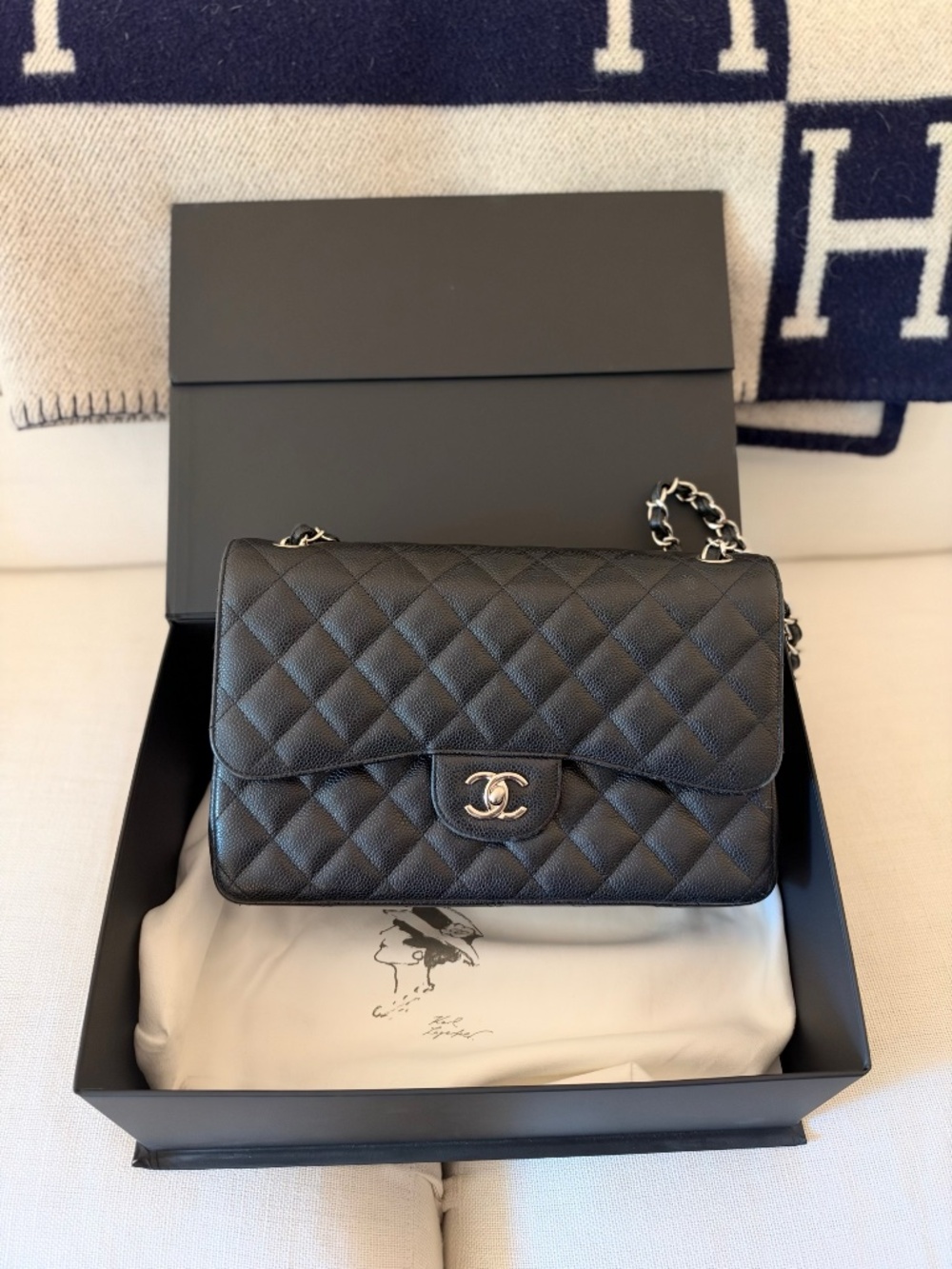 Chanel Jumbo Classic Flap Caviar Leather, Silver Hardware